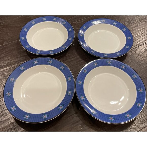 Dansk Nine Patch Quiltings Dinnerware Pasta Bowl Bowls Portugal Vintage Set Of 4 - Picture 1 of 4